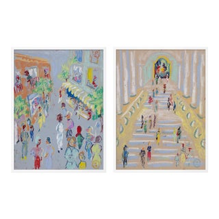 At the Museum & In the Street Diptych by Happy Menocal in White Frame, Small Art Print For Sale