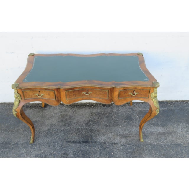 French Green Leather Top With Metal Accent Desk 6246 For Sale - Image 10 of 17