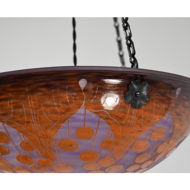 French Art Deco Pendant Light by Le Verre Francais Schneider - 1925 Cameo Chandelier France For Sale - Image 12 of 15