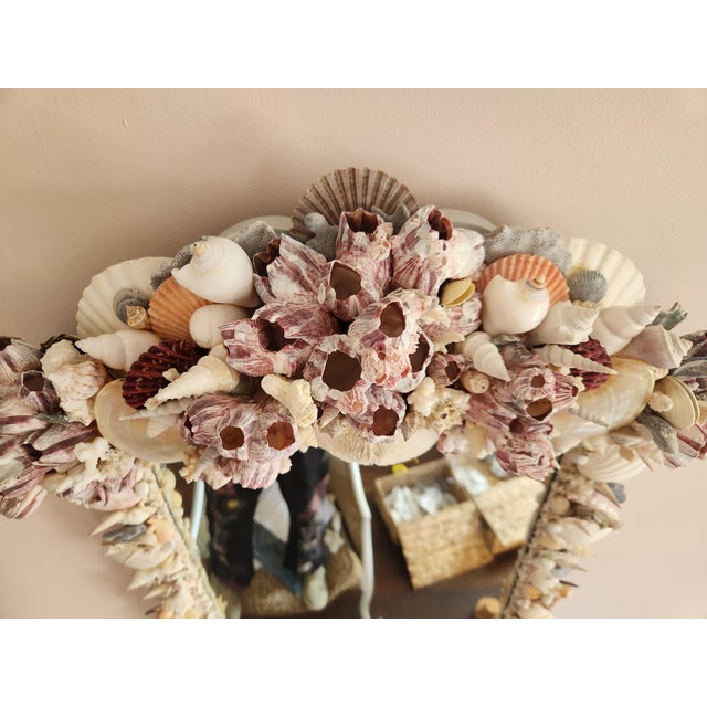 Shell Seashell Encrusted Wall Mirror, Coastal Grandma Decor, Scallop Shell Accent For Sale - Image 7 of 16