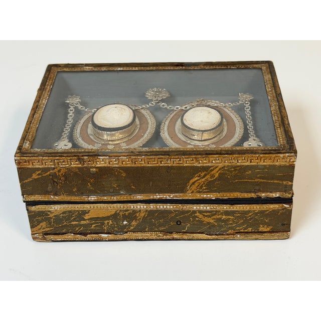 Late 19th Century 19th C. Italian Grand Tour Intaglio Plaster Medallion & Gilt Marbled Leather Box For Sale - Image 5 of 13