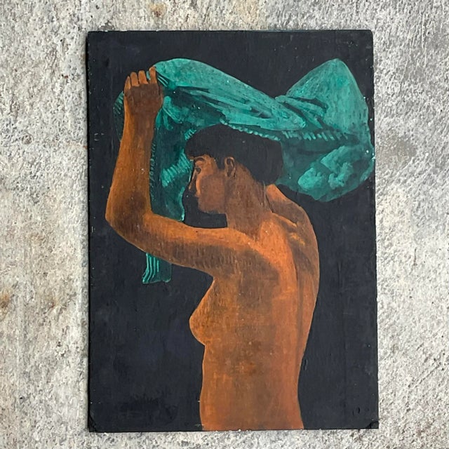 Boho Chic Vintage Boho Figural Oil Painting on Board For Sale - Image 3 of 7