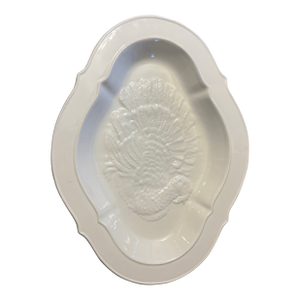 1990s Oversized Large Italian White Serving Ceramic Tray Thanksgiving