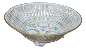 Antique Max Roesler German Dresden Porcelain Reticulated Compote Basket Bowl 7"