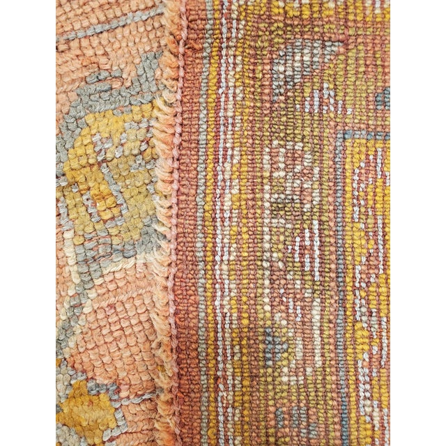 Turkish Antique Oushak Carpet, Oriental Rug, Handmade Rug Saffron, Light Blue and Coral For Sale - Image 3 of 18