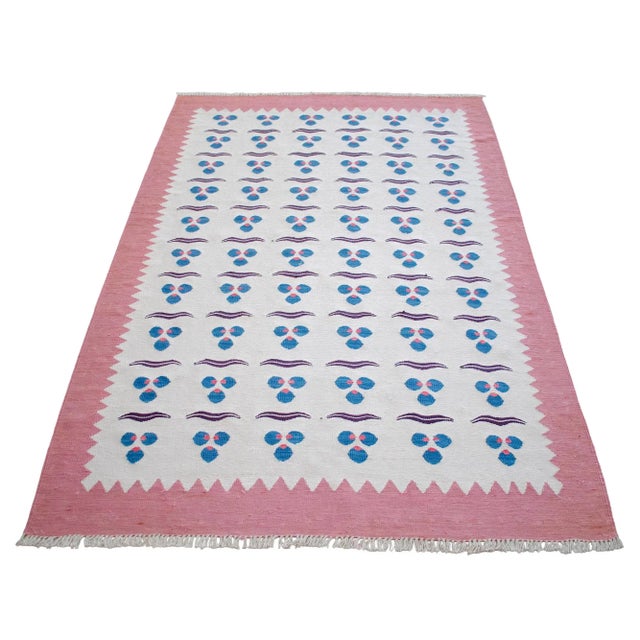 Turkish Silk Rug Kilim HandWoven Chintamani Motif Oushak Area Rug - 4′2″ × 6′4″ For Sale - Image 9 of 18