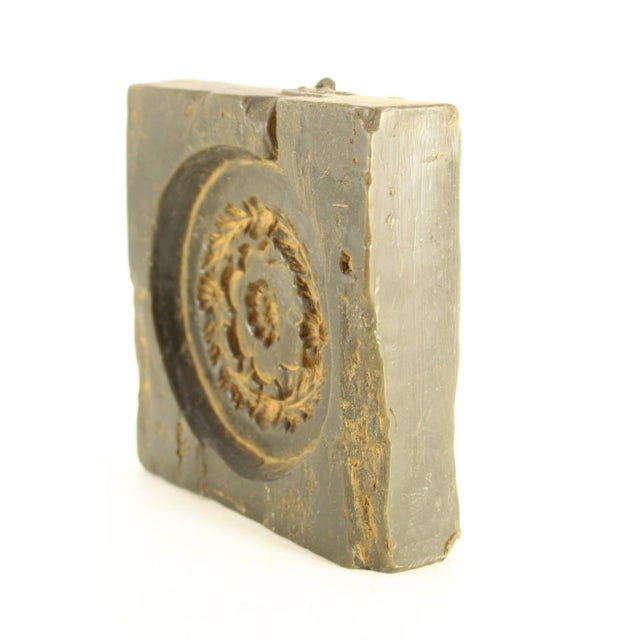 Rustic European Antique Square Wax Mold for Marzipan/Springerle Cookies With Floral Wreath For Sale - Image 3 of 12