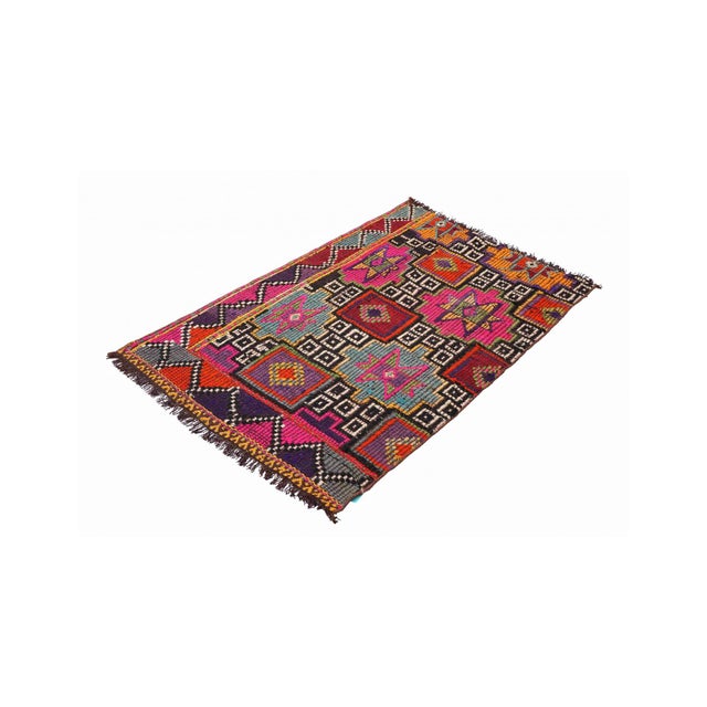 Mid-Century Modern Vintage Embroidered Turkish Kilim Rug - 2`8″ X 4`1″ Ft For Sale - Image 3 of 6