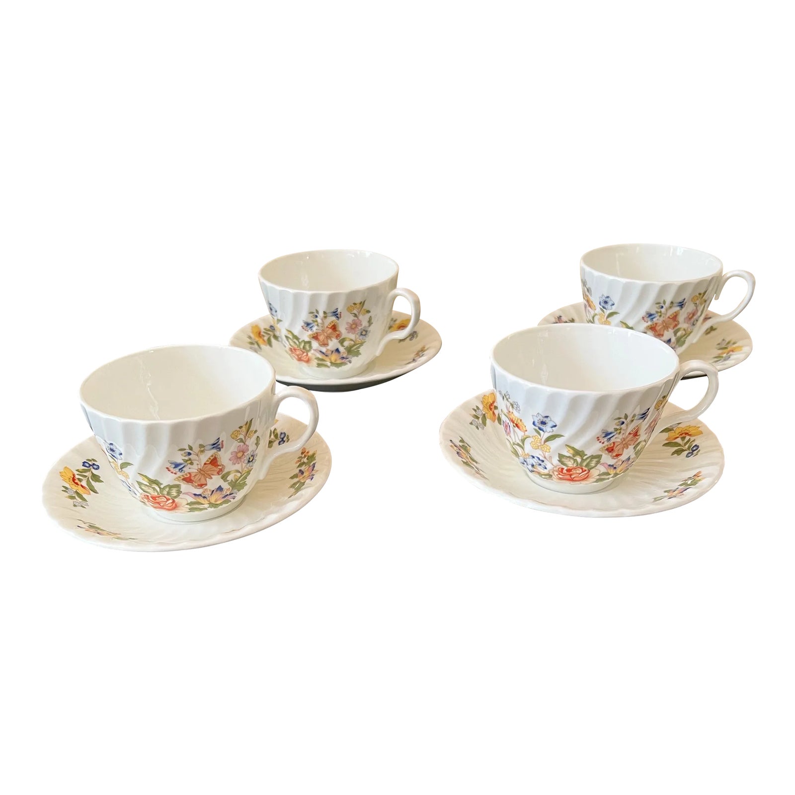 Late 19th Century Aynsley Cottage Garden Fine Bone China Coffee Cups and  Saucers, Made in England- 8 Pieces