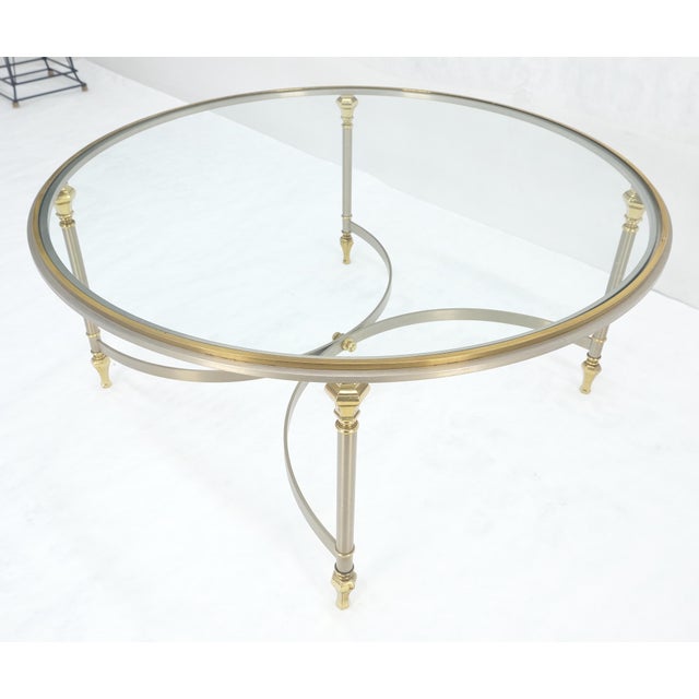 Italian Round 38" Brushed Chrome & Brass Bezel & leg Glass Top Coffee Table MINT