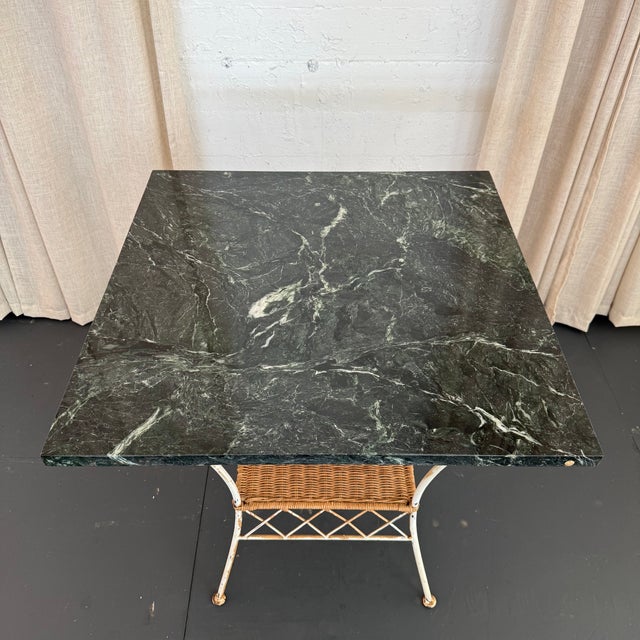 French Provincial 1960s Square Green Marble and Wrought Iron Patio Dining Table For Sale - Image 3 of 7