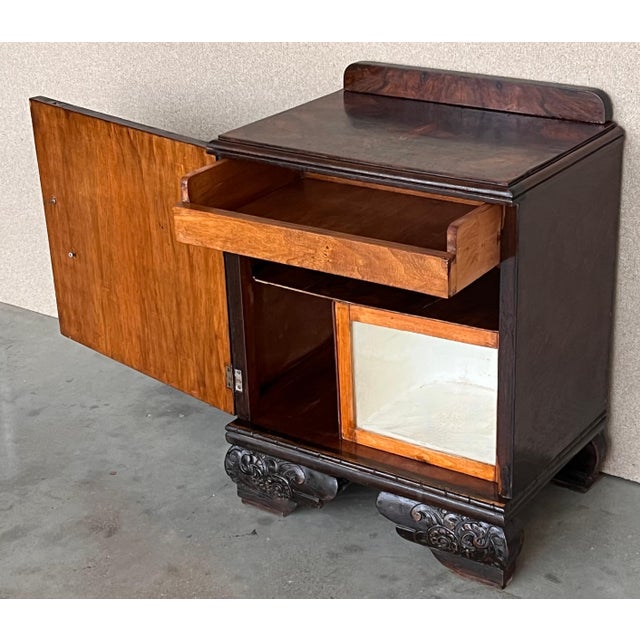 Brown Early 20th Century Pair of Art Deco Side Cabinets or Nightstands with Ebonized Base For Sale - Image 8 of 18