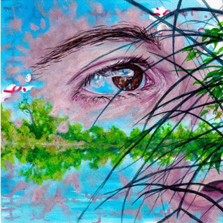 I'll Be Your Mirror-Logan-7 Lakes, France by Amanda Seckington | Acrylic on panel Eye reflection in water with greenery. For Sale