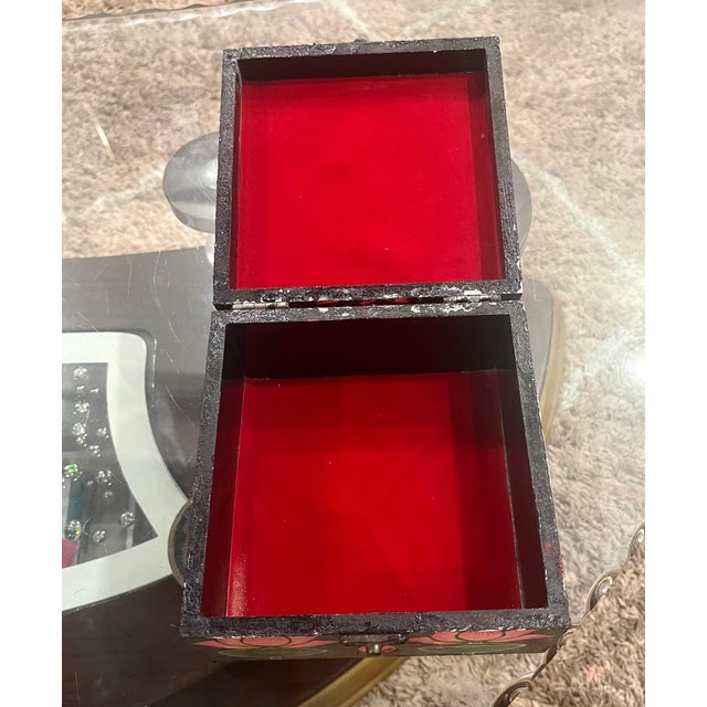 Traditional Vintage Hand-Painted Wooden Lotus Jewelry Box With Gold Motif For Sale - Image 3 of 5