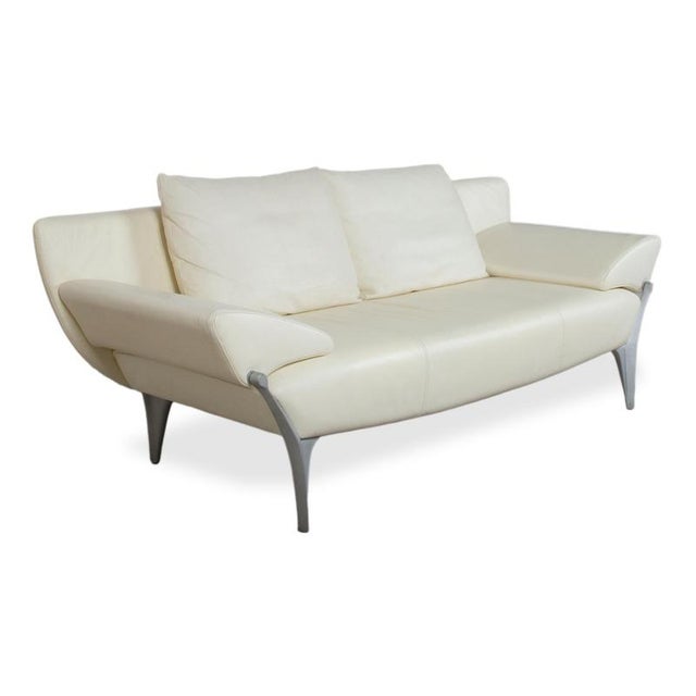 Modern Leather Two-Seater Cream White Manual Function 1600 Sofa from Rolf Benz For Sale - Image 3 of 15