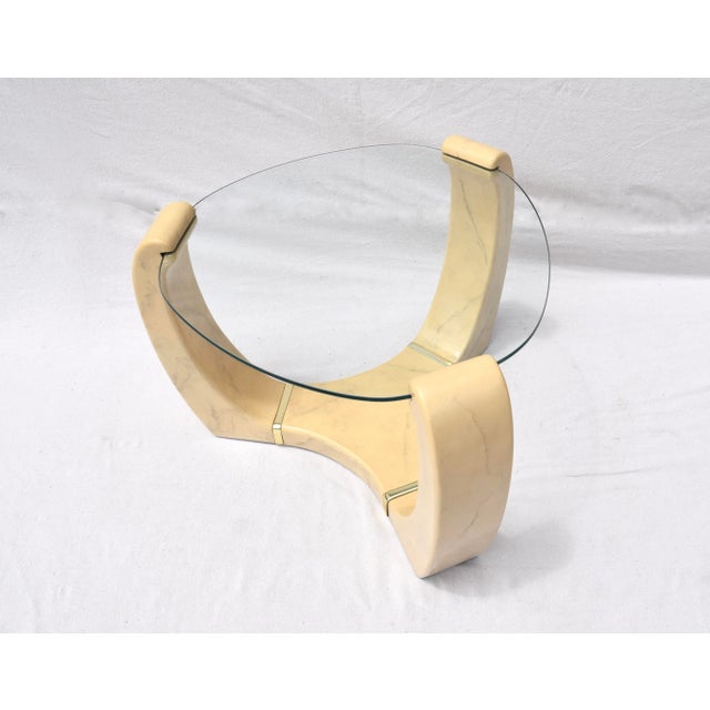 Wood Postmodern End Tables After Karl Springer With Faux Goatskin Finish, Glass Tops For Sale - Image 7 of 13