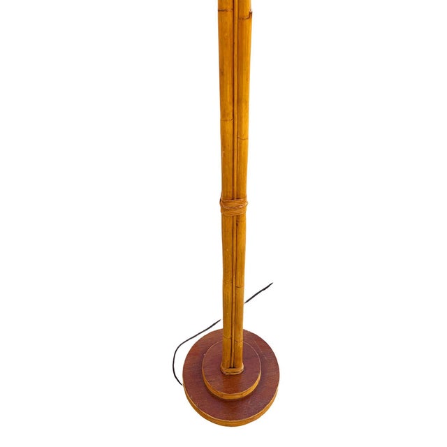 Wood 1950s Mid-Century Modern RestoredThree-Pole Rattan Floor Lamp W/ Mahogany Base For Sale - Image 7 of 9