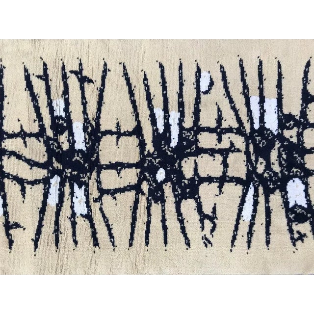 Very beautiful Swedish Art Deco rug with a yellow field color and modern design, entirely hand knotted with wool velvet on...