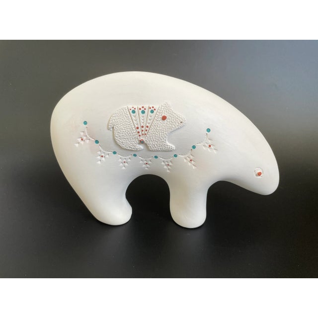 Late 20th Century Acoma Pottery Whiteware Etched & Cut Out Spirit Bear by Elliott & Zelda Garcia For Sale - Image 13 of 13