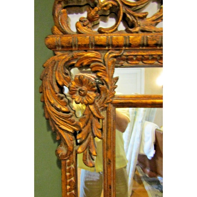 Gold Antique Carved Large French Rococo Gold Wood Wall Mirror For Sale - Image 8 of 9