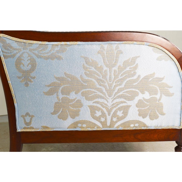 Vintage Blue-Gray Satin Damask Lounge Chair For Sale - Image 11 of 12