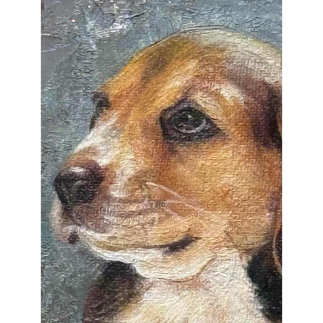 Contemporary Contemporary Gold Wood Framed Oil on Board Portrait ÄúBeagle PuppyÄù Artist Signed Pm For Sale - Image 3 of 12