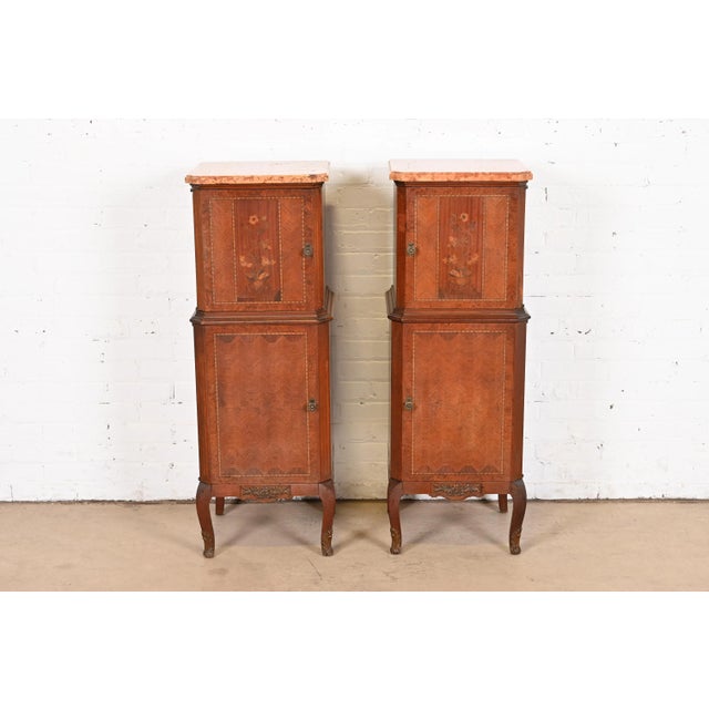 French Louis XV Kingwood Inlaid Marquetry Marble Top Lingerie Chests, Pair For Sale - Image 12 of 12