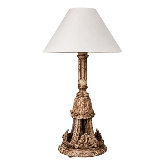 Mid 20th Century French Carved Wooden Table Lamp For Sale