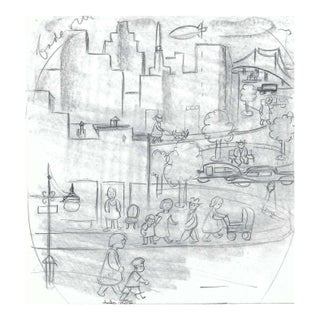 1930s Helen Malta Cityscape Drawing For Sale