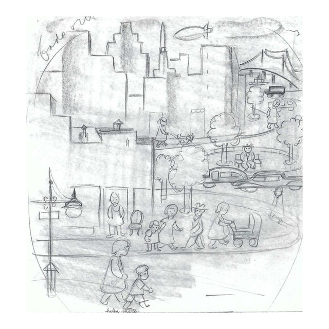 1930s Helen Malta Cityscape Drawing For Sale