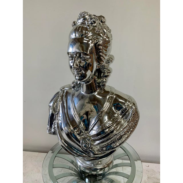 Vintage Marie Antoinette Bust in Silver Metallic Finish Resin For Sale - Image 4 of 10