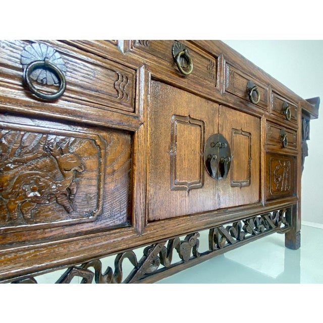Antique Chinese Elmwood Altar Coffer with Foliage-Carved Spandrels For Sale - Image 6 of 18