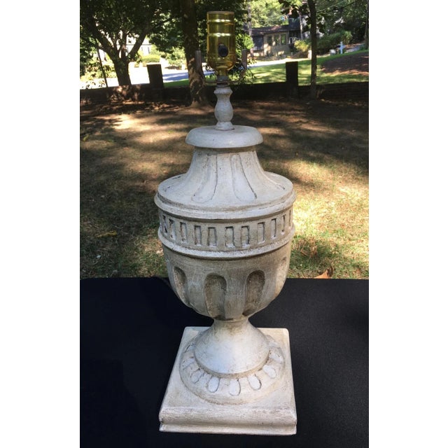 Traditional Vintage Off White Hand Carved Wooden Lamp, Shabby Chic For Sale - Image 3 of 13