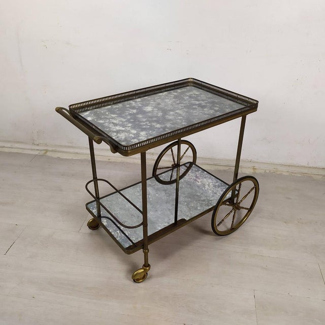 Golden Brass Serving Cart, 1950s For Sale - Image 3 of 18