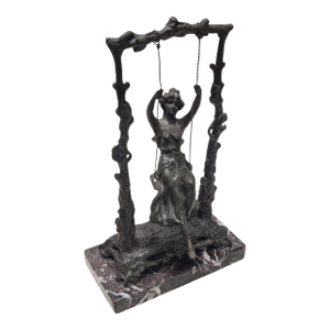 "Girl on a Swing" Bronze Statue With Marble Base by Auguste Moreau