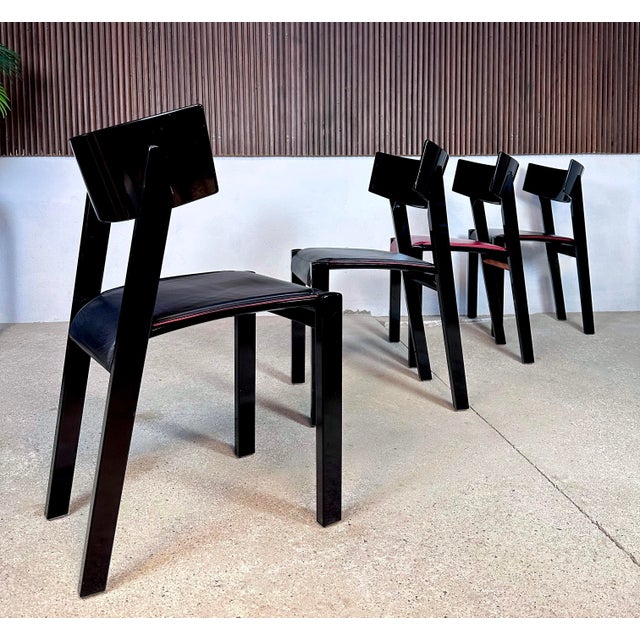 Modern Tati Dining Chairs in High-Gloss Laquer with Reversible Leather Cushions by Ralf Lindberg for Gärsnäs, Sweden, 1990s, Set of 4 For Sale - Image 3 of 18