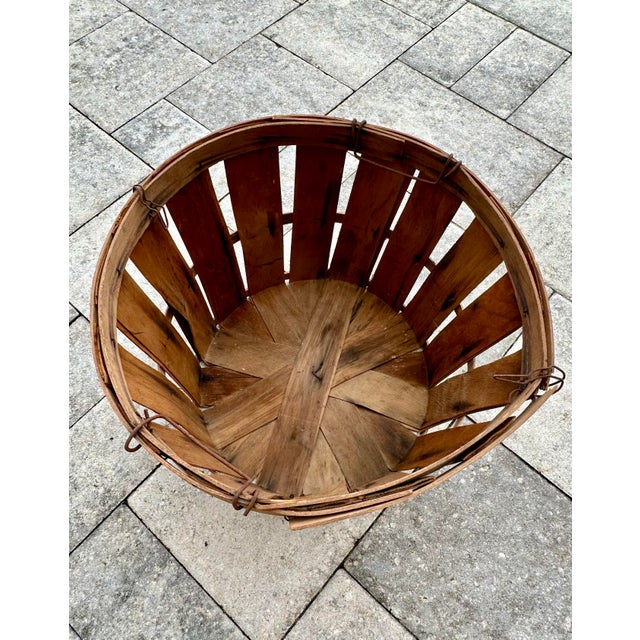 Wood Vintage Early-Mid 1900s Rustic Farmhouse Harvest Wooden Produce Bushel Basket For Sale - Image 7 of 12