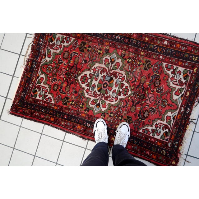 Persian 1920s, Antique Persian Hamadan Rug, Floral Medallion, 3 X 5 For Sale - Image 3 of 12