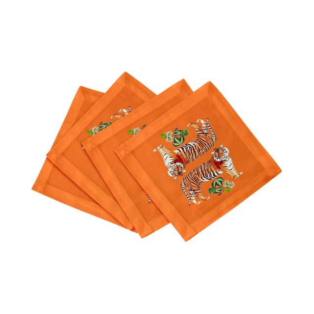 Tiger Seeing Double Cotton Sateen Cocktail Napkins, Set of 4 For Sale In Miami - Image 6 of 6