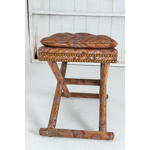 Mid-Century Modern Paisley Upholstered Bench, USA, 1980s Billy Baldwin style For Sale - Image 11 of 13