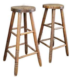 Antique Primitive Wooden Pub Stools