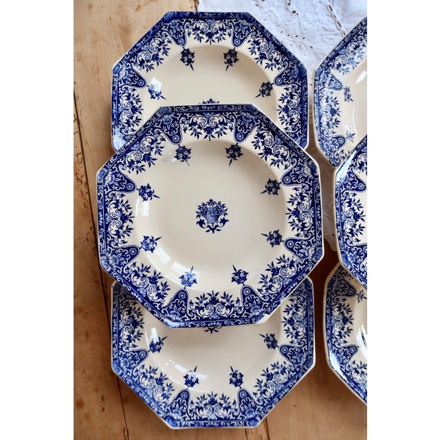 19th Century Ironstone Soup Plates with Rouen Pattern from Longchamp, Set of 6 For Sale - Image 4 of 11