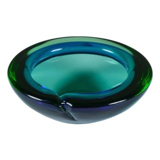 Murano Glass Green and Blue Bowl Ashtray For Sale