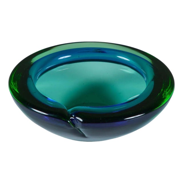 Murano Glass Green and Blue Bowl Ashtray For Sale