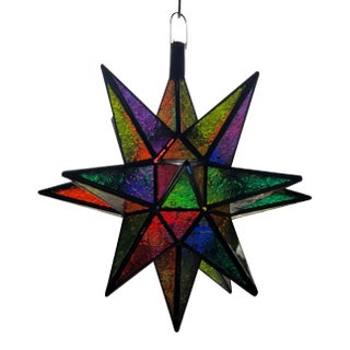 Large 21st Century Handmade Warm Multicolor Moroccan Star Lantern / Moravian Star For Sale