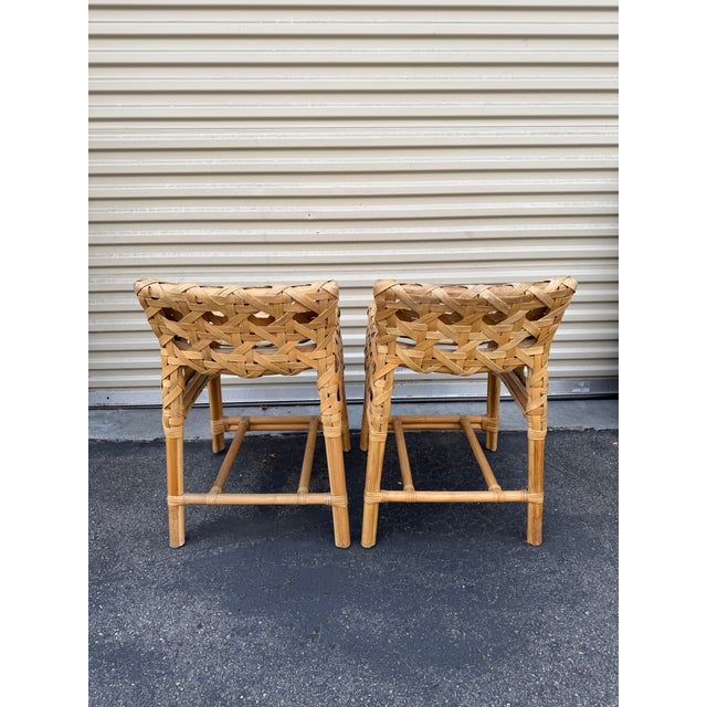 1990s Arteriors Richmond Counter Stools - Pair, Woven Rattan, Designer Style, Priced to Sell For Sale - Image 5 of 10