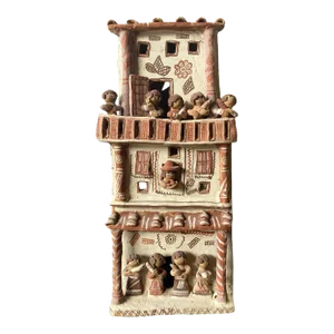 Vtg Peruvian Ayacucho Red Clay Terra Cotta Village House Building Peru Folk Art 17.5"h