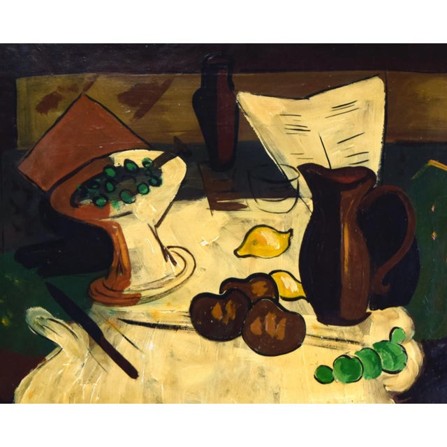 Mid 20th Century Vintage Mid Century Cubist Still Life Oil Painting Signed "Myk" For Sale - Image 5 of 8