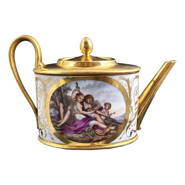 Antique Paris Porcelain Teapot with Mythological Scenes by Rue Vivienne for Bringeon, 1810 For Sale