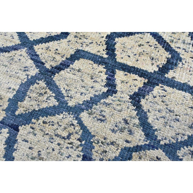 Moroccan Rug 5'8'' X 8' Ivory Blue Viscose Contemporary Hand-Knotted Carpet For Sale - Image 4 of 12